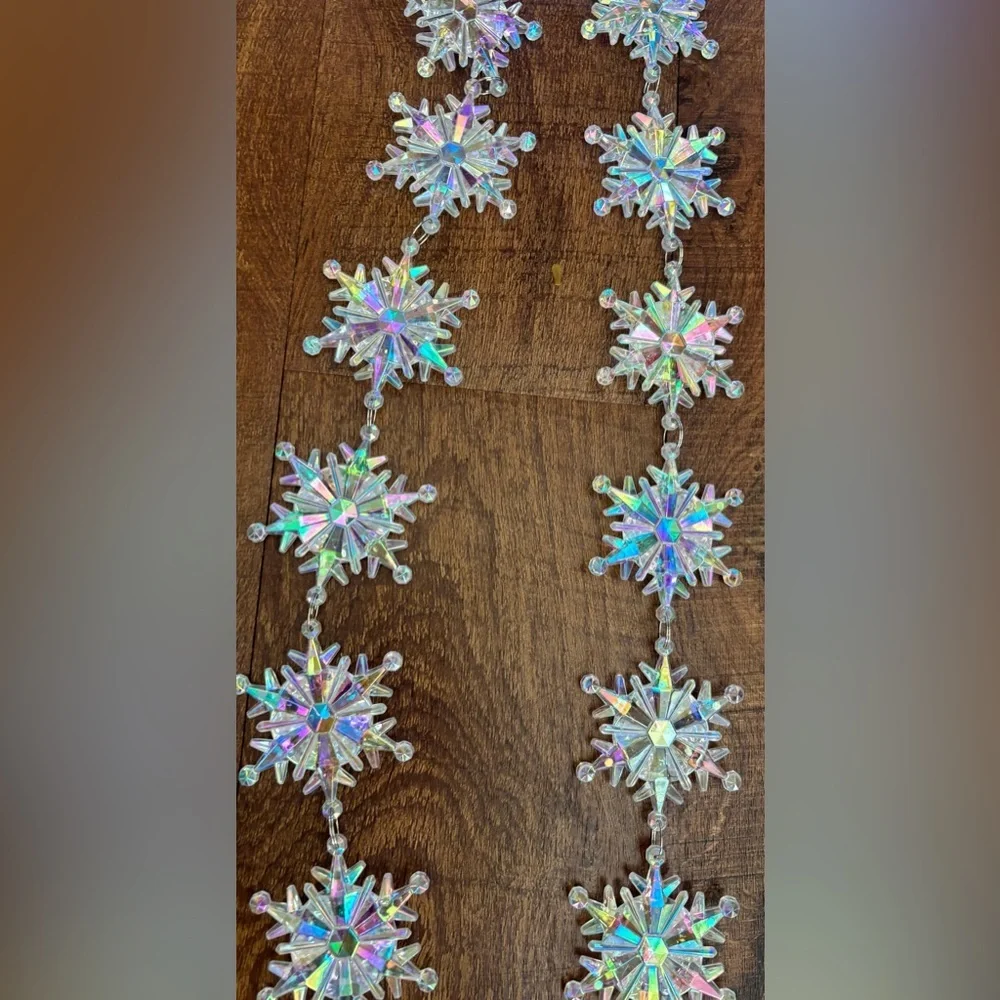 NWT Ashland Christmas Xmas iridescent snowflake garland 2 sets 6 feet each
